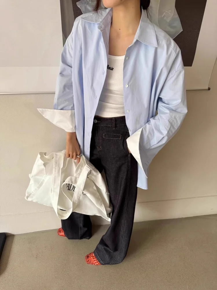 

Синяя куртка-жакет Lazy Sle: Новинка весенней коллекции, повседневный свободный крой, длинный рукав, воротник, уникальный цвет, цветные манжеты, женская верхняя одежда