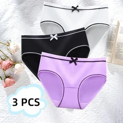 Underwear Female Student Korean Style Threaded Mid-Waist Girl's Sexy Cute plus size Trousers New Style 3 Pieces Japanese Women's