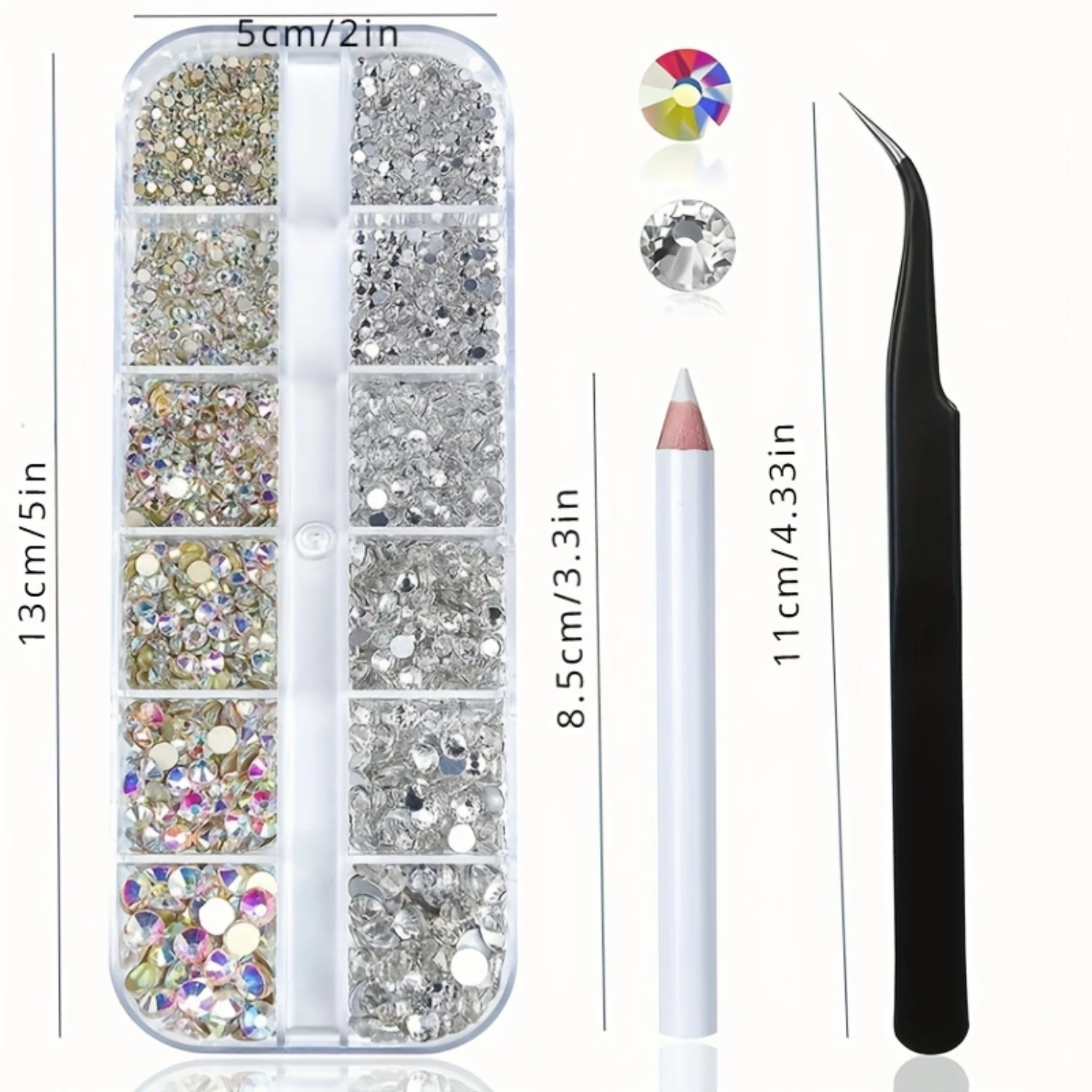 Набор страз для дизайна ногтей, драгоценные камни для ногтей AB, стразы с плоской задней поверхностью, драгоценные камни, с коробкой-органайзером/восковым карандашом/пинцетом, ремесло для дизайна ногтей