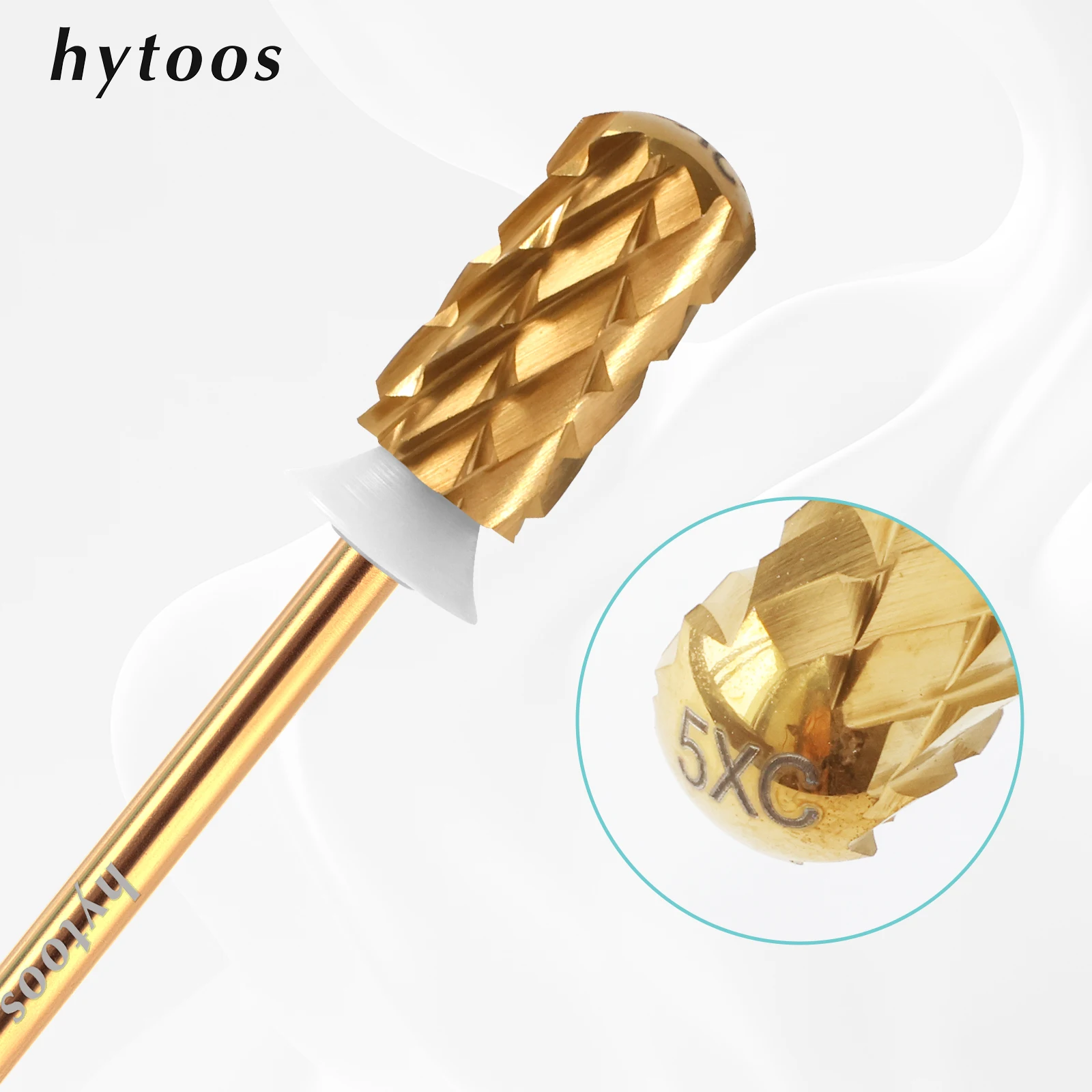 HYTOOS Titanium Coating 5XC Safety Nail Drill Bits 3/32 Smooth Top Barrel Carbide Manicure Bit Electric Drills Accessories