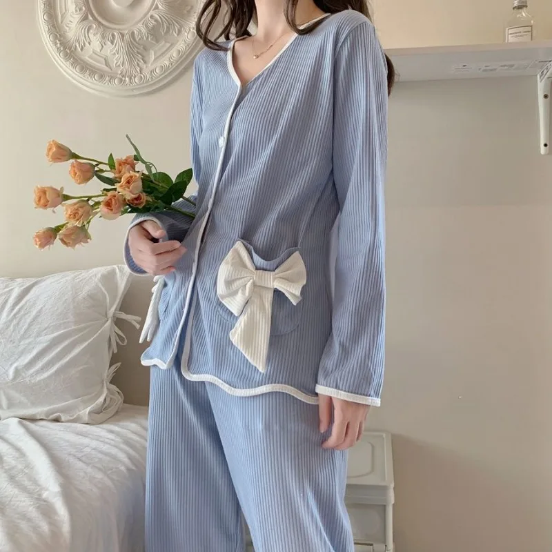 Pajama Sets Women Solid Bow Special Charming Elegant Sweet Basics Tender Modern All-match Daily Home Ladies Korean Style Temper