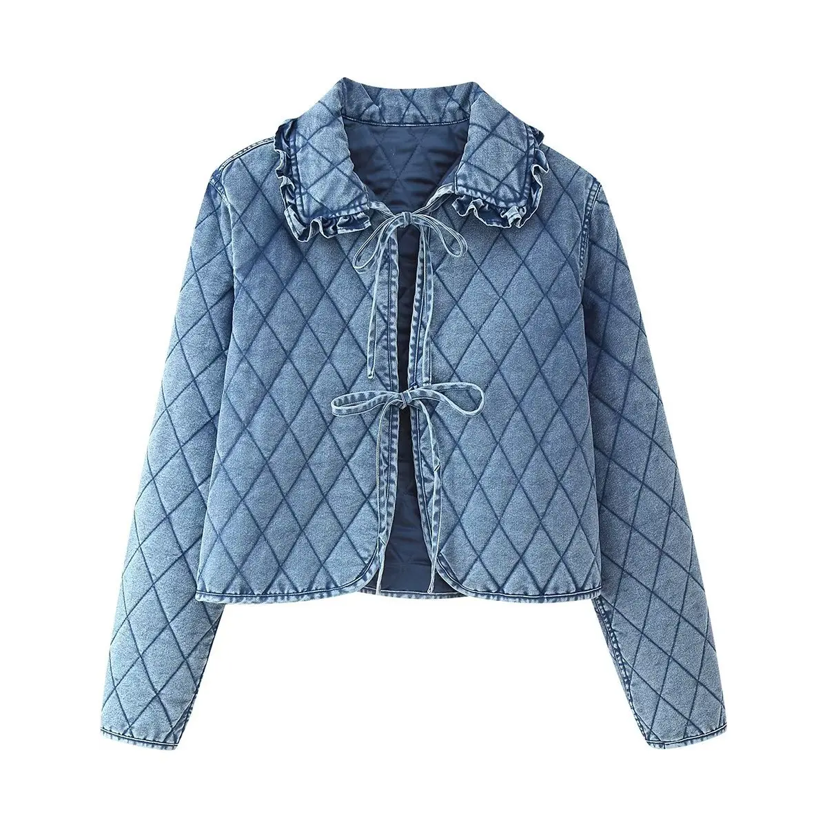 

Summer Quilted Lace-Up Short Washed Denim Jacket European And American Style Wholesale Women's Fashion Top
