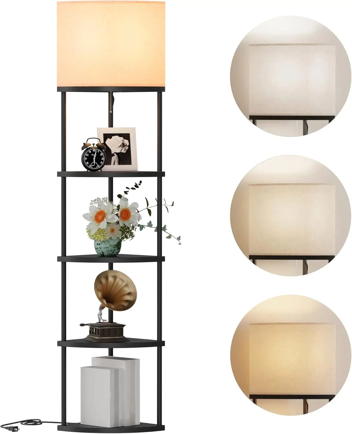 

Modern 5-Tier Corner Floor Lamp with Shelves, 3 Color Temperature Bulb for Bedroom Living Room Storage Decor