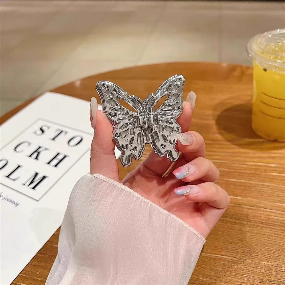 3D Butterfly Engrave Plating Mobile Phone Grip Stand Holder For iPhone For Samsung For Xiaomi For Huawei For OPPO For Infinix