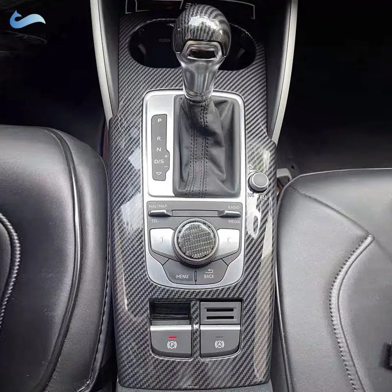 Picture 6: LHD For Audi A3 8V 2013-2019 ABS Carbon Fiber Texture Car Center Console Gear Shift Panel Water Cup Frame Cover Trim Accessories