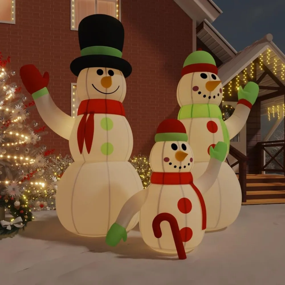 Inflatable Snowman Family with LEDs 16 ft,Merry Christmas! LitUp Inflatable Snowman Family for Yard, Outdoor