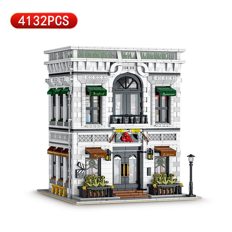 

City Street View Restaurant Modular Building Blocks MOC Creative Modern Architecture House Model Bricks Children Birthday Gifts