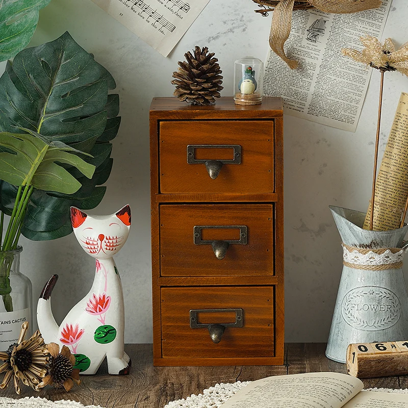 

Retro Multi-Layer Jewelry Organizer Box Desktop Mini Dresser with Drawers Decorative Vanity Storage Case for Cosmetics