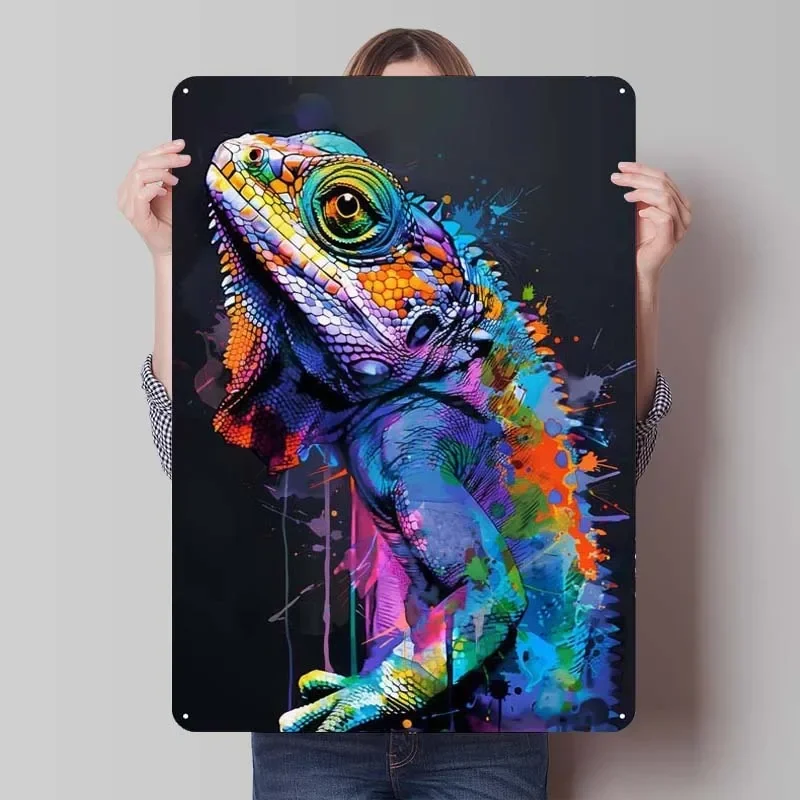 Chameleon Animal Painting Pop Art Poster Vintage Decor Metal Tin Sign Plaque for Wall Art Decoration Home Decoration Luxury Room