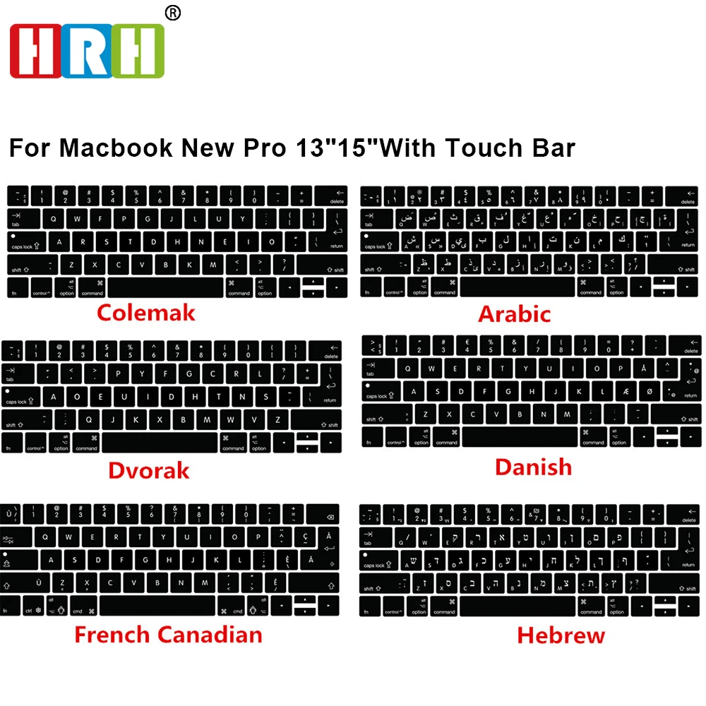 Silicone Arabic Colemak Dvorak French Hebrew Keyboard Cover Touch Bar US&EU for Macbook201720182019Pro 13