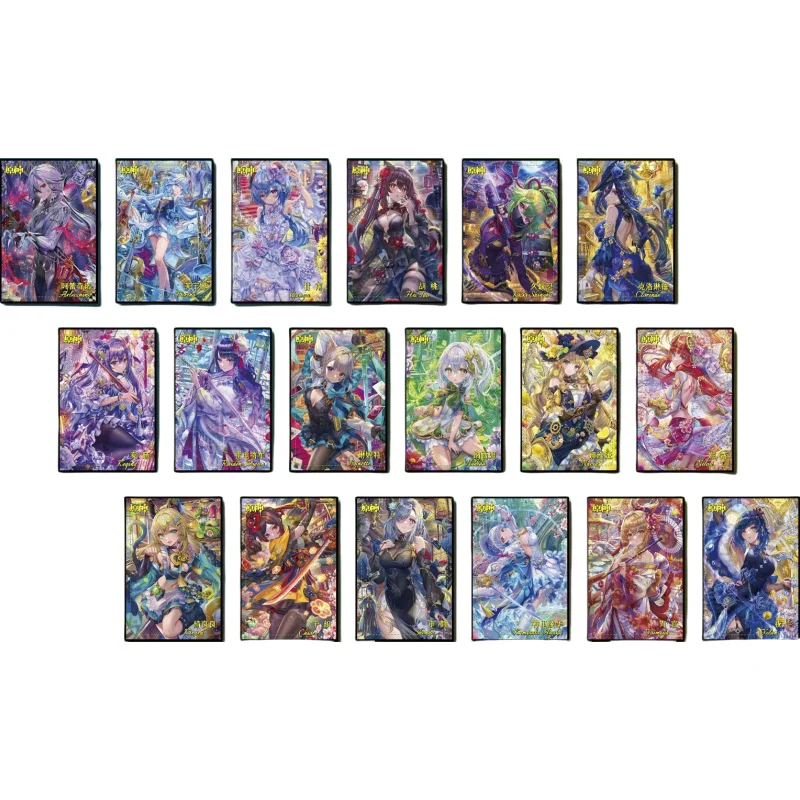 18Pcs/Set ACG Cards Genshin Impact Furina Shenhe Hu Tao Ganyu Anime Game Characters Collection DIY Color Flash Cards Toys Gifts