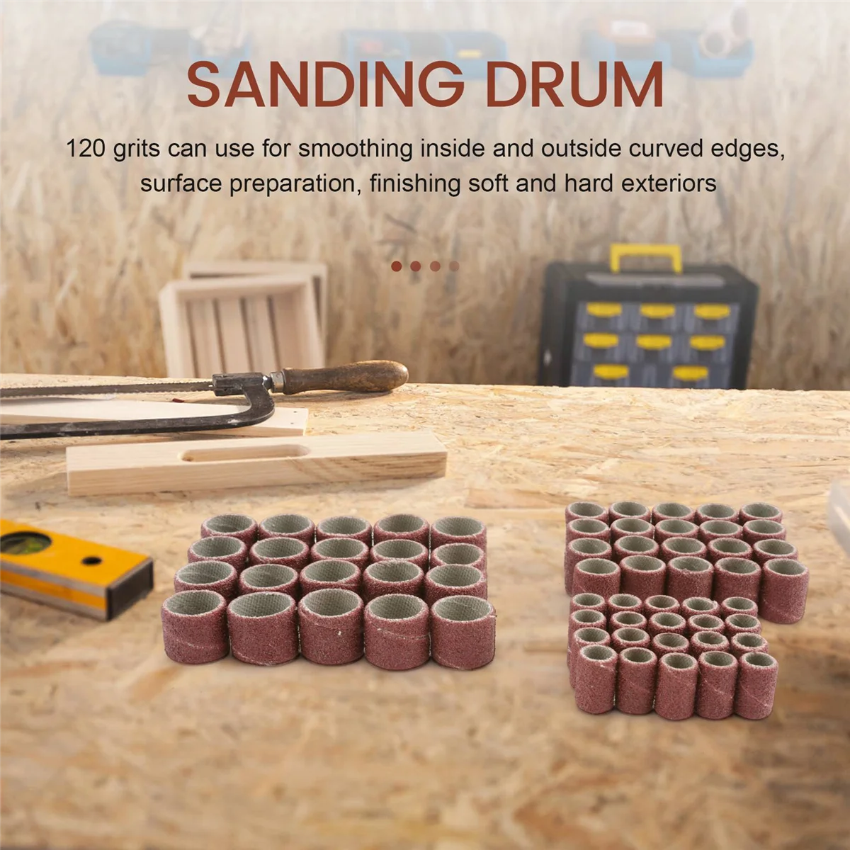 66 Pcs Drum Sanders Set Including 60 Pcs Sanding Bands and 6 Pcs Drum Mandrels