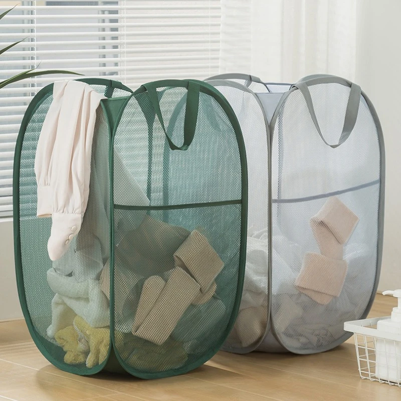 Collapsible Mesh Basket Portable Handheld Dirty Clothes Storage Bin Breathable Space Saving Bathroom Laundry Organizer Hamper