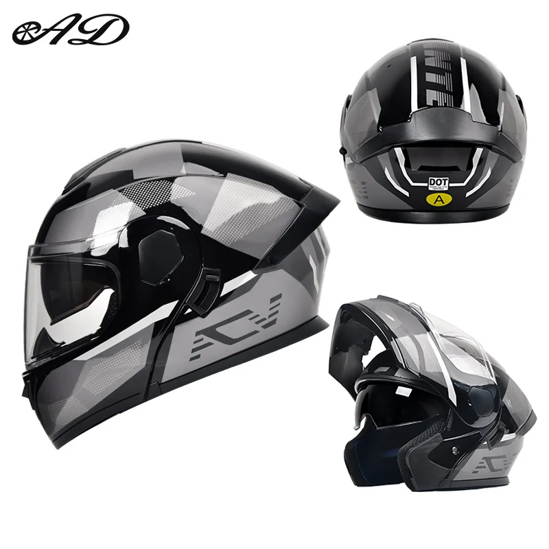 

Ad Latest Fashion Motorcycle Dual Lens Helmet with Internal Sunshade Safety Module Flip Motorcycle Helmet for Men and Women