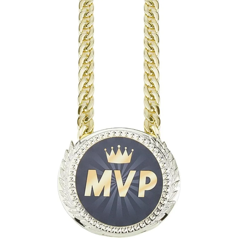 Medalla deportiva MVP con cadena de facturación chapada en plástico, medallas redondas planas No.1, premio para collar deportivo, baloncesto, fútbol