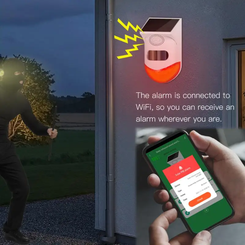 屋外ソーラーサイレン,防水,アプリ通知付き,ワイヤレス,アラーム,サウンドライト,ソーラー充電,フラッシュ
