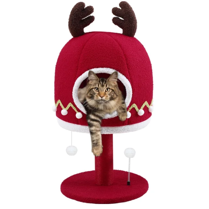 

33inch Tall Christmas Cat Tree Towel House With Bed Sisal Scratching Post And Hanging Ball For Indoor Cat Furniture