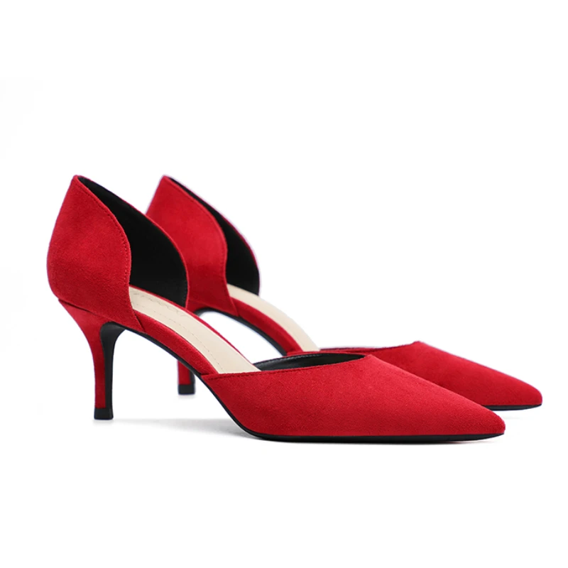 Pointed Toe Wedding Shoes New Bright Red 6cm Medium Stiletto High Heels China Style Wedding Dress Pumps Pointed Toe Slip-on
