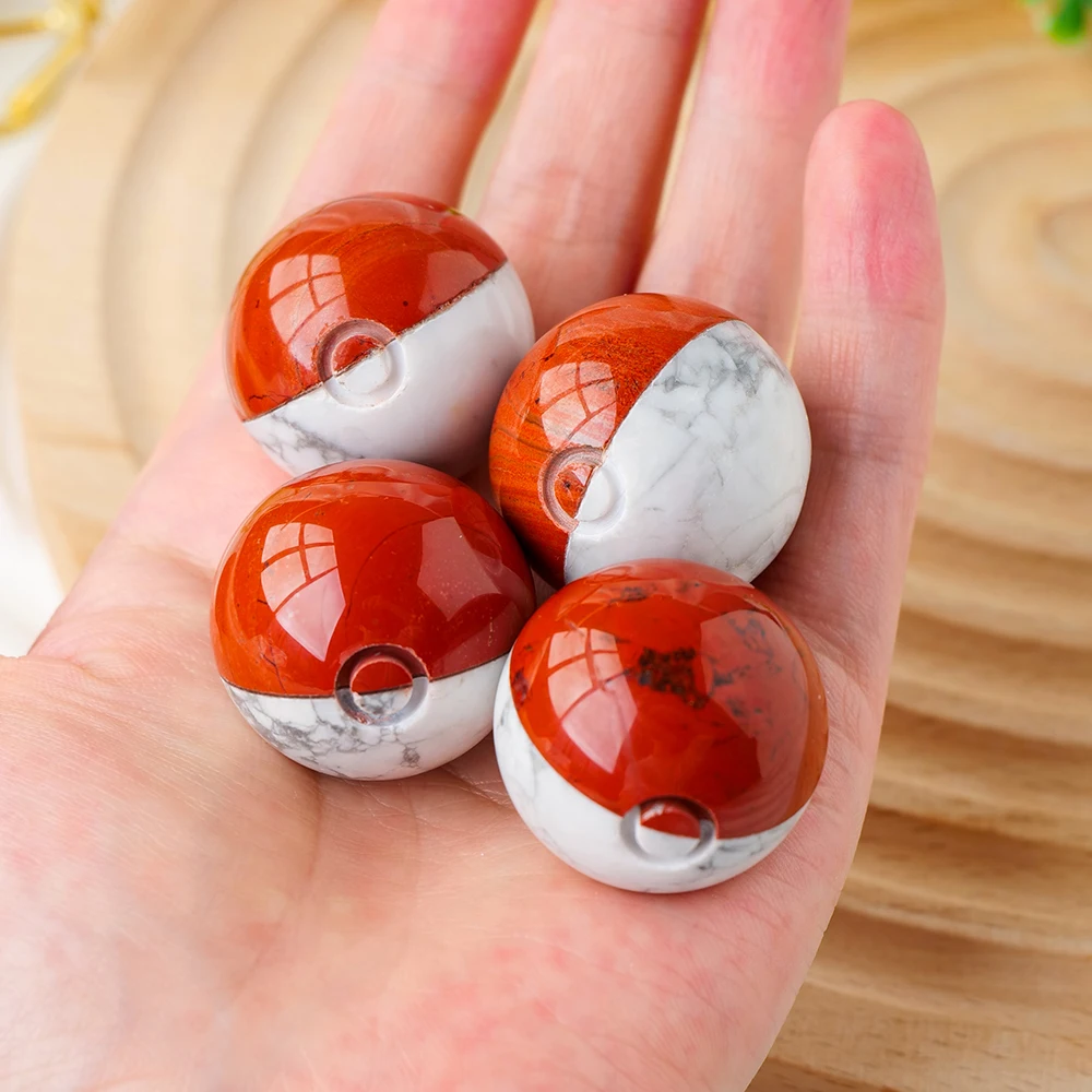 1PC 3cm Natural Healing Stone Pocket Monster Ball Red Jasper Howlite Crystal Sphere For Children\'s Gifts Decoration