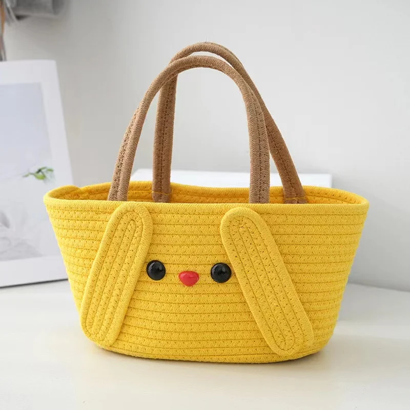 Cute Kawaii Cotton Rope Woven Handbag Girls Shopping Outdoor Camp Travel Clothes Keys Glasses Storage Bags Women Street Tote Bag