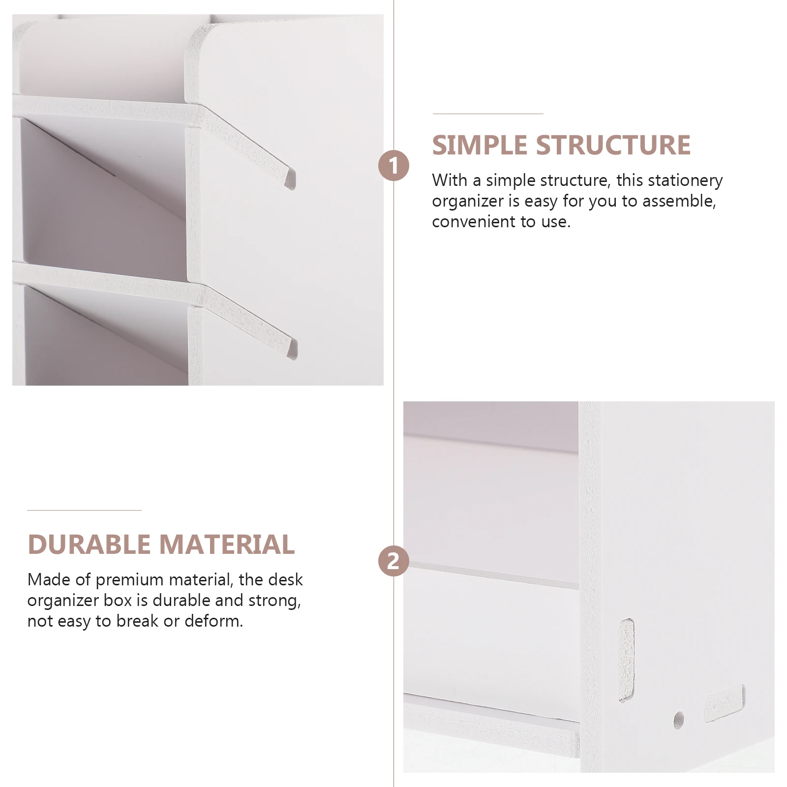 Boîte de rangement de bureau multifonctionnelle, support de rangement de grande capacité, compartiments en bois et plastique, porte-stylo de papeterie pour le bureau