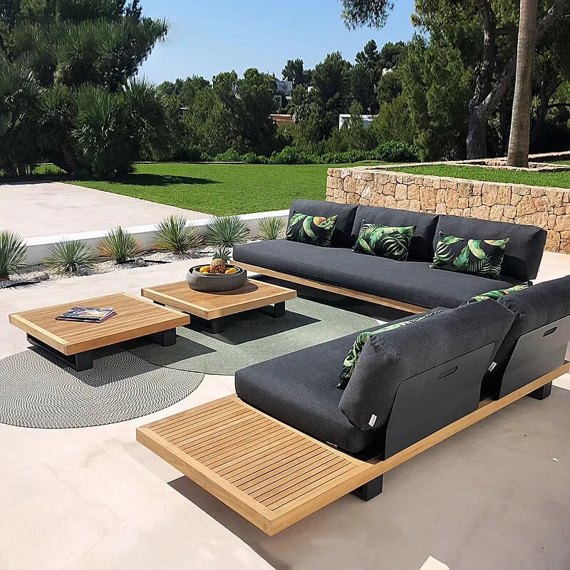 Outdoor sofa teak waterproof sunscreen furniture courtyard villa hotel balcony solid wood