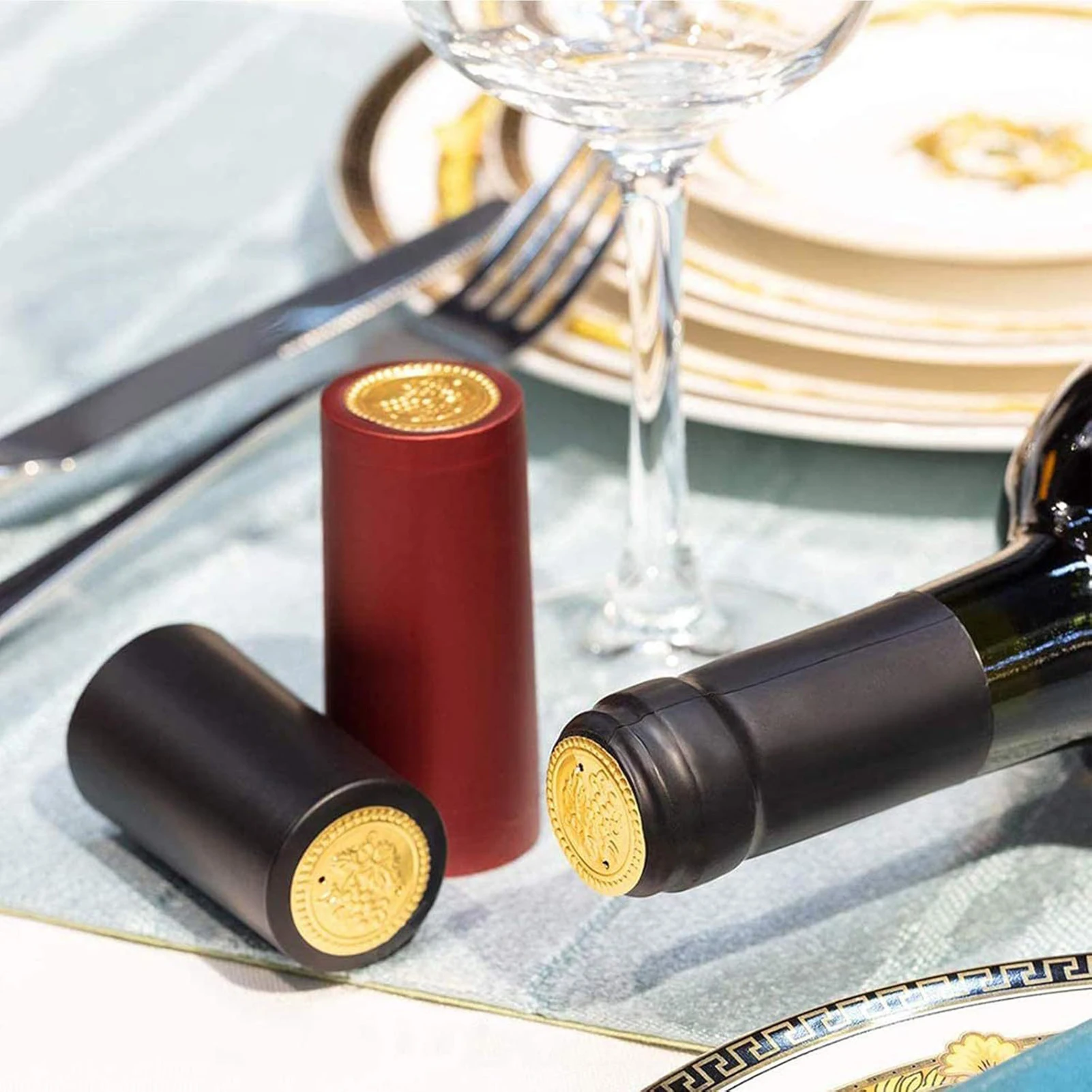 150PCS PVC Wine Bottle Heat Shrink Caps in 3 Colors Red/Gold/Black Seal Caps for Wine Bottle Capsules Shrink