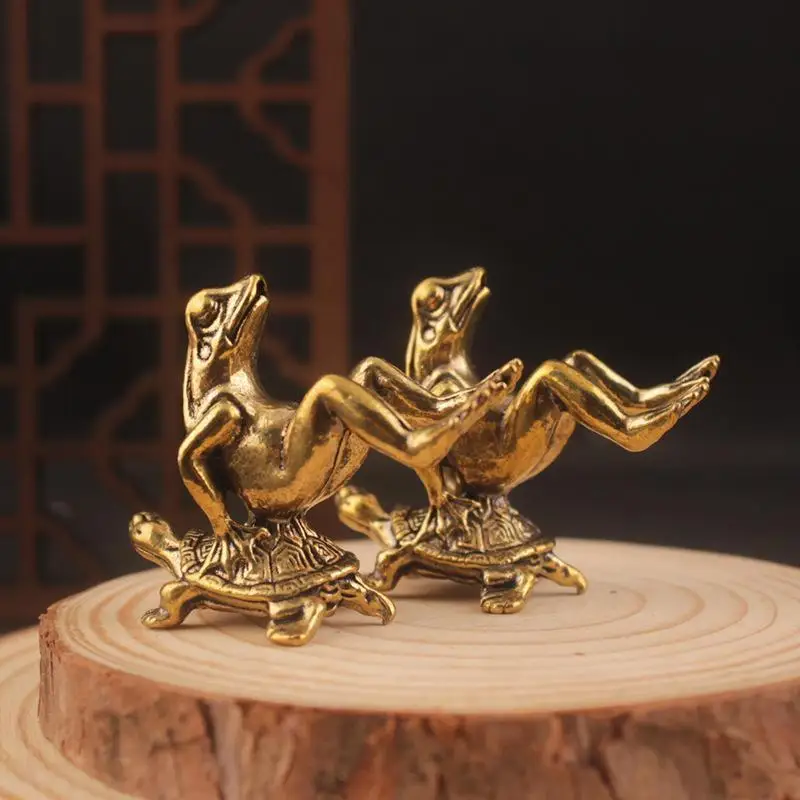 Pure Copper Solid Pure Brass Turtle Back Frogs Ornament Turtle Frogs Tea Pet Handle Antique Bronze Decoration Small Ornament
