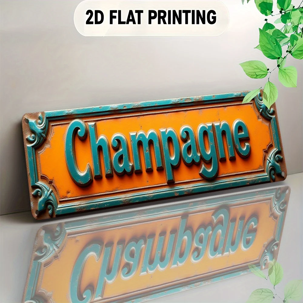 Letrero Vintage Plano en 2D con la Palabra 'Champagne' y Marco Rústico | Decoración de Pared de Aluminio para Bares, Restaurantes, Hoteles y Salas de Estar - Til &