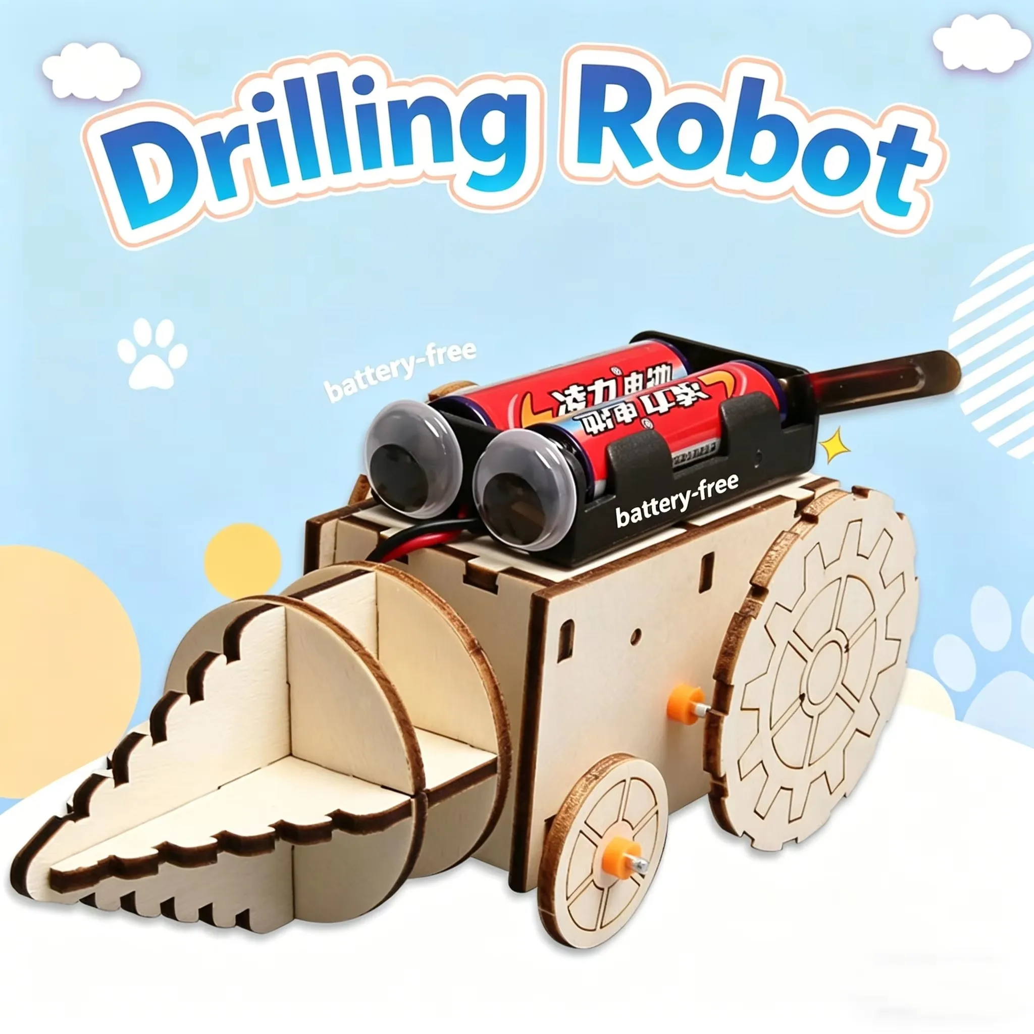 DIY Wooden Electric Drill Robot Kit Gear Transmission Physics Science STEAM Teaching Model Educational Toy for Kid Students Gift