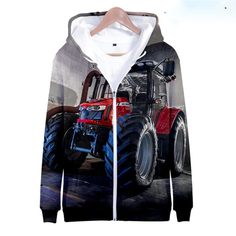 Hoodies 3D Print Kawaii Tractor Motorcycle Zipper Sweatshirts Boys Girls Sweatshirts Children\'s Fashion Oversize Hoodie Coat