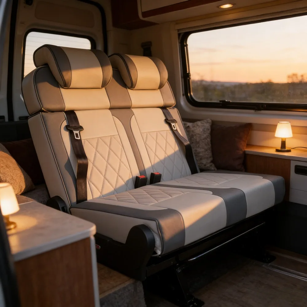 Campervan Interior Kits Wholesale PU Leather Comfortable RV Seat Bed Sofa Space-Saving for Motorhomes Camper Van Modification