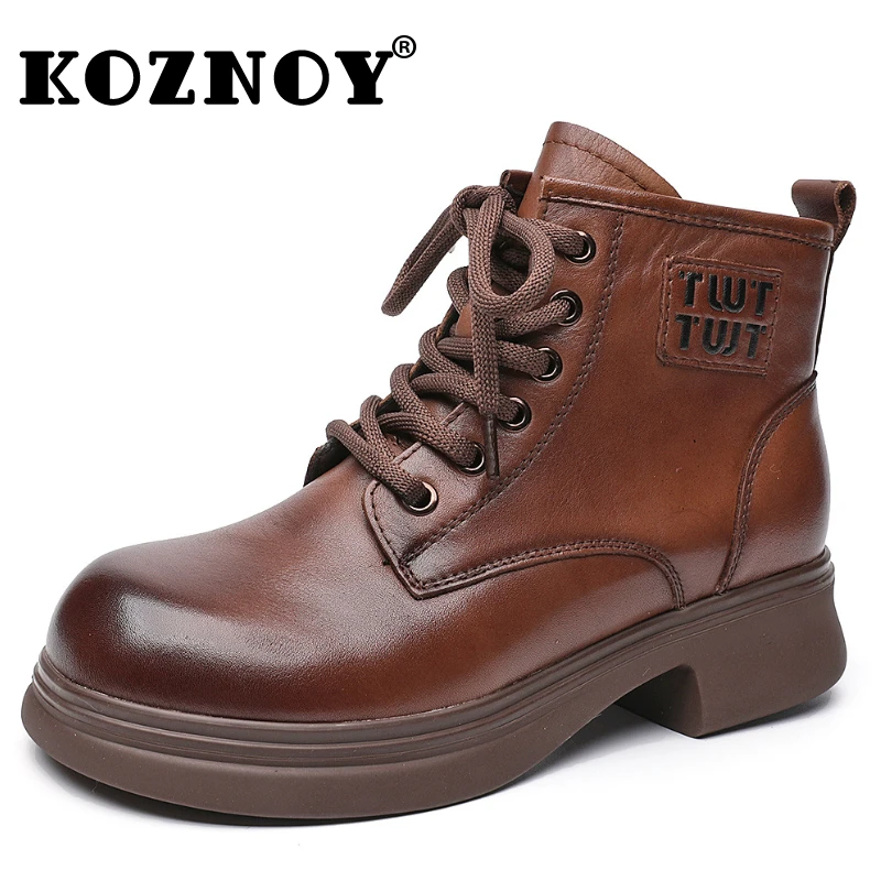 

Koznoy 4cm Cow Genuine Leather Motorcycle Ankle Booties Spring Chimney Autumn Moccasins Boots Women Ladies Fashion Shoes