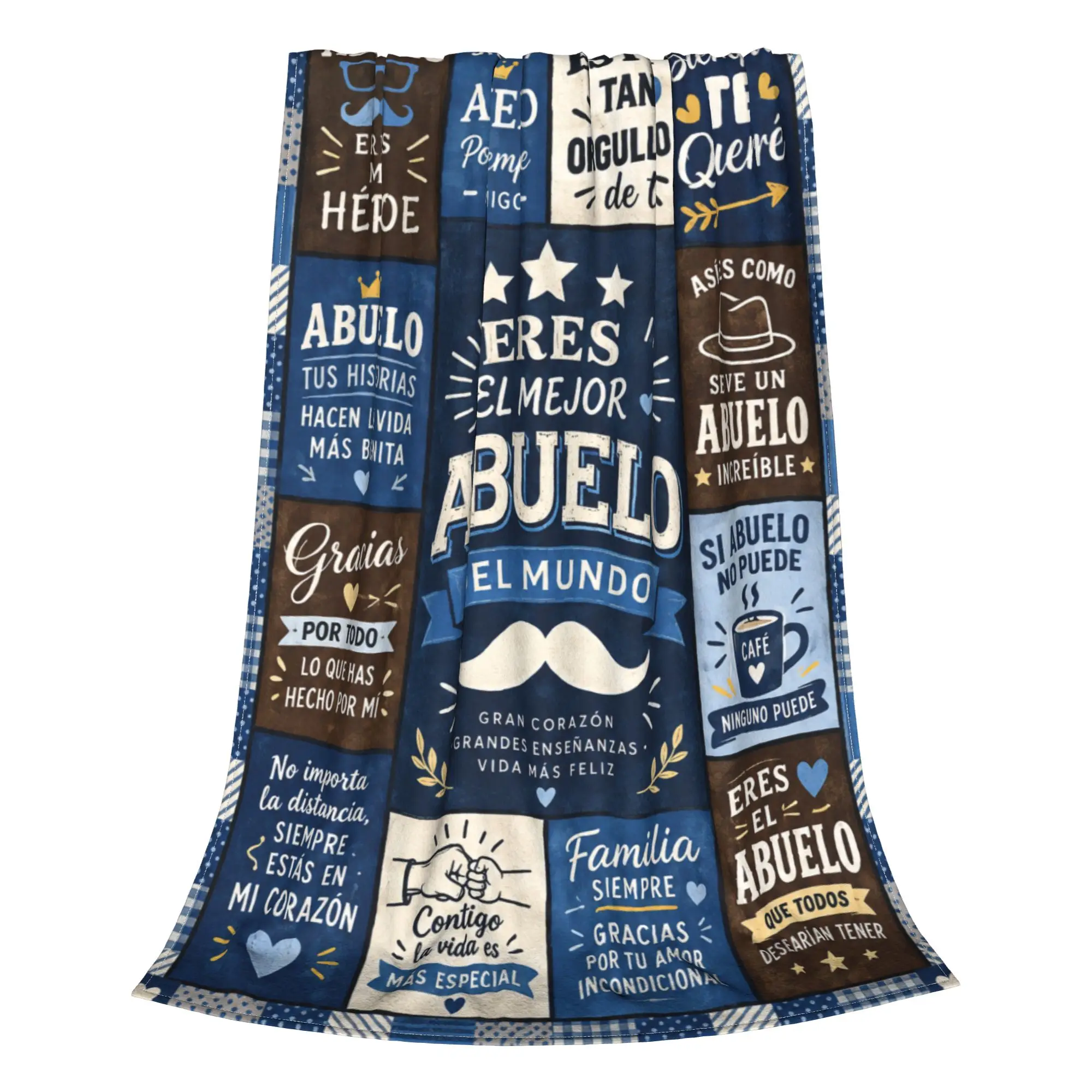 1PC Blue checkered blanket phrases Blanket Throw Blanket Thanksgiving Gifts to Abuelo Papa Novelty Warm Blanket All Season Gift