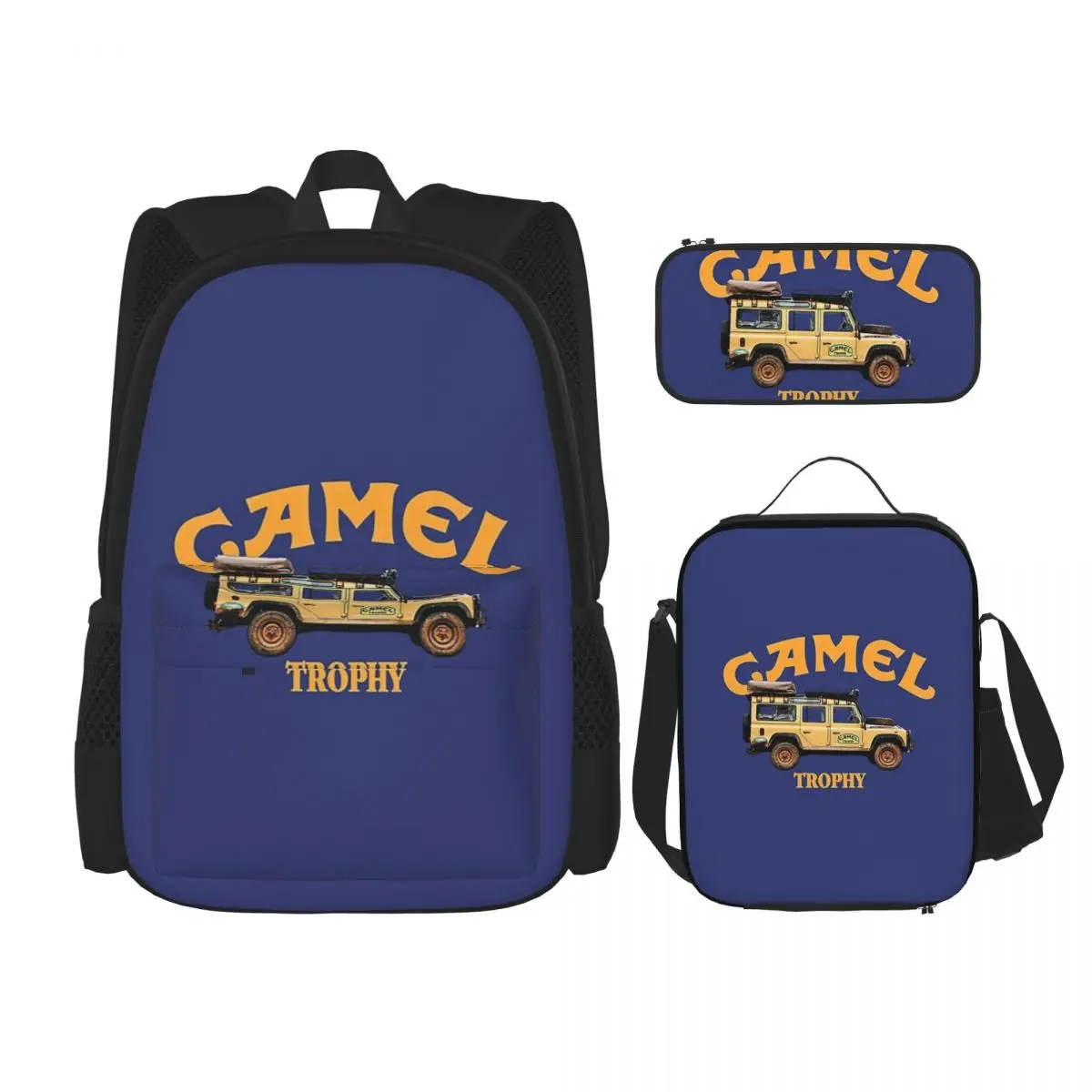 

Camel Trophy Defender 110 Backpacks Boys Girls Bookbag Students School Bags Kids Rucksack Lunch Bag Pen Bag Three-Piece Set