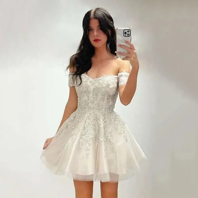 

Off The Shoulder 2025 New Evening Dresses Short Above Knees Princess Party Birthday Gowns Vestido De Novia 15 Anos Casamento