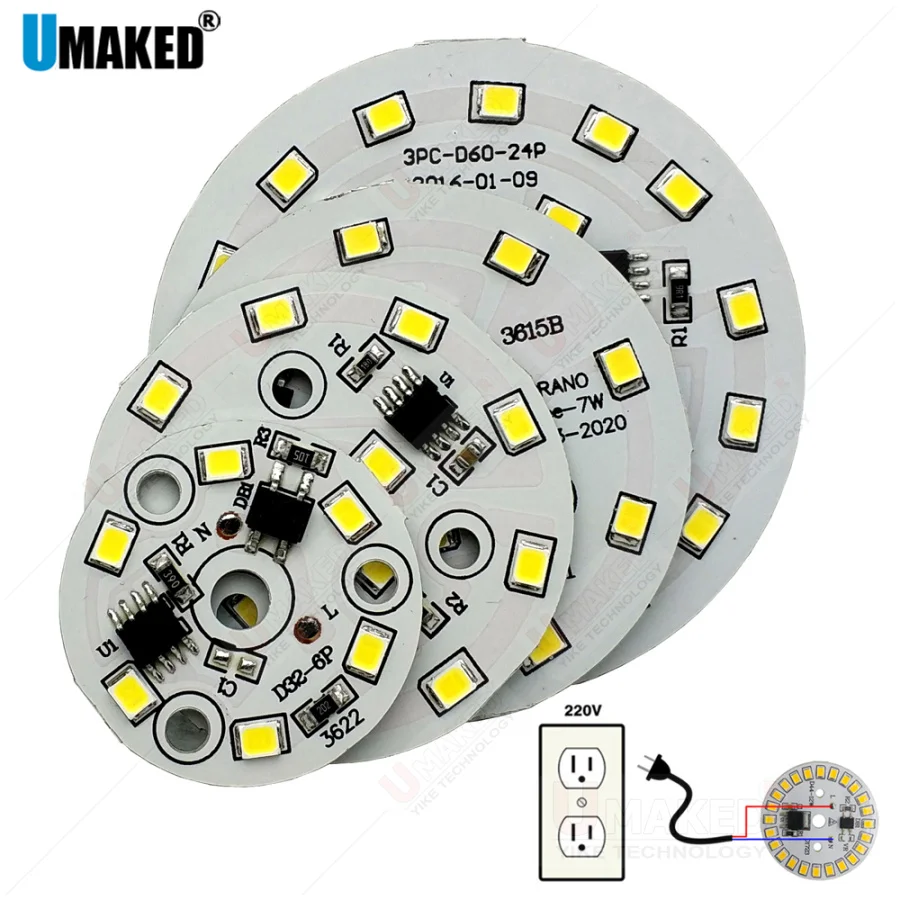 10pcs 3/5/7/9/12/15/18W AC220V Led downlight source driverless led pcb with smd integrated IC driver for downlight track lamp