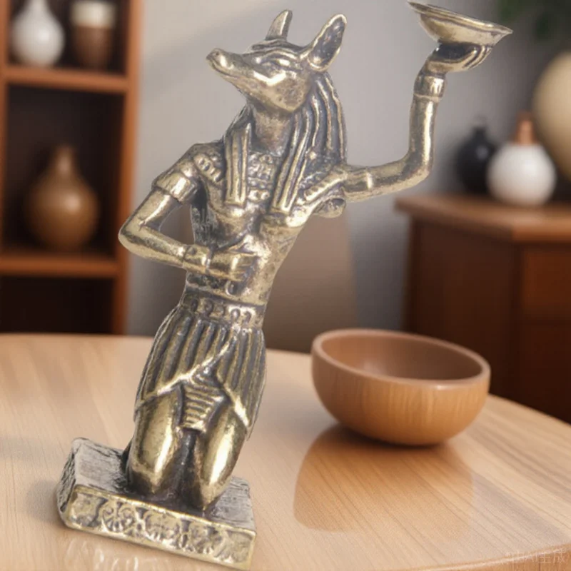 Brass Anubis Statue Retro Egypt Decor with Elegant Design Flat Bottom Stable Base for Desk Home Bar Office Decoration