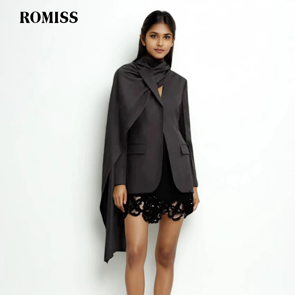 

ROMISS Minimalist Asymmetrical Chic Blazers For Women Notched Collar Long Sleeve Single Button Solid Temperament Blazer Female