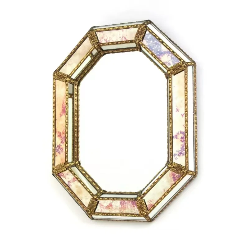 WallFrenchgolddecorativereliefmirror special-shaped photo retro makeup mirror hanging mirror