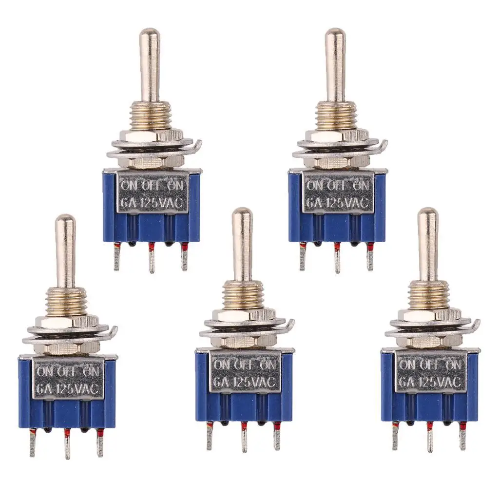 5Pcs 3 Terminals On/Off Mini Small Toggle Switch Round Handle Blue