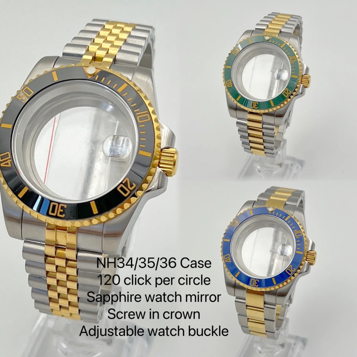 NH35 case  Silver paired with gold gold number SUB bezel suitable for NH34/NH35/36