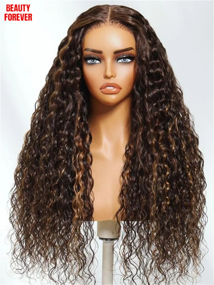 Beauty Forever 7x5 Bye Bye Kots 3.0 موجة المياه تسليط الضوء على شعر مستعار أشقر بدون صمغ بني داكن يرتدي والذهاب باروكة من شعر طبيعي