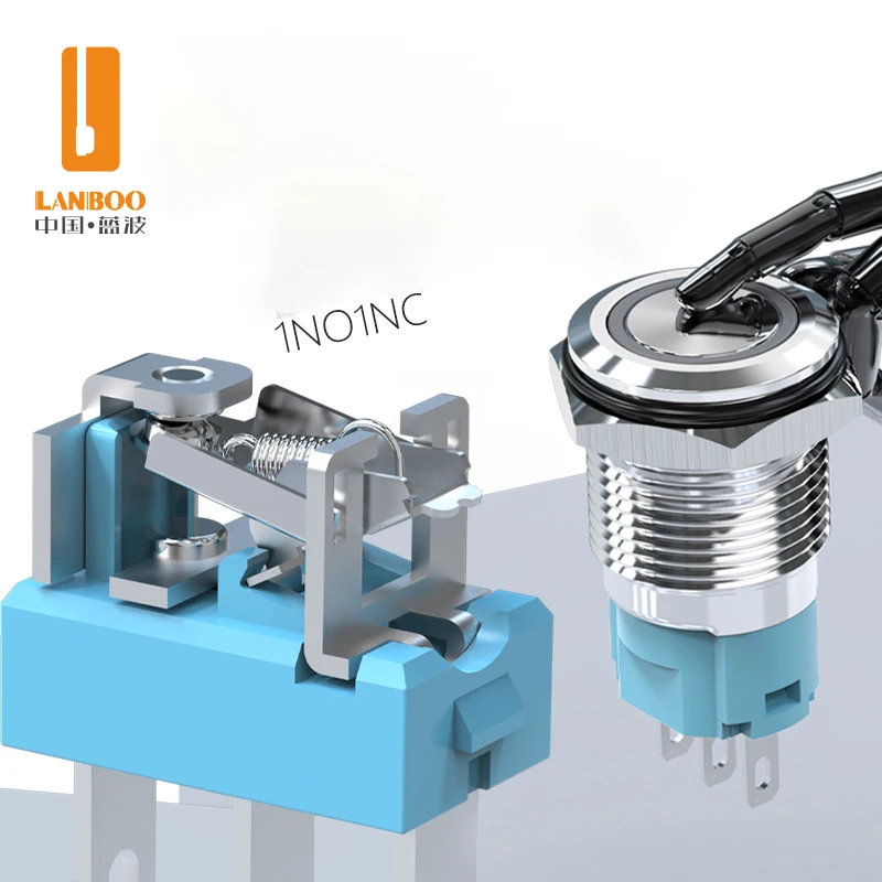 LANBOO 16A2 Economical Metal Push Button Switch, Factory Direct Sale, 1NO1NC/with LED, Momentary or Latching/Selectable