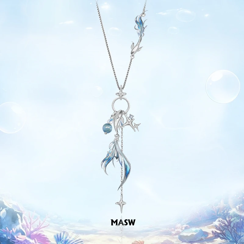 MASW Original Design Luxury Temperament Blue Fish Pendant Necklace For Women 2026 Trend New Fashion Jewelry Accessories