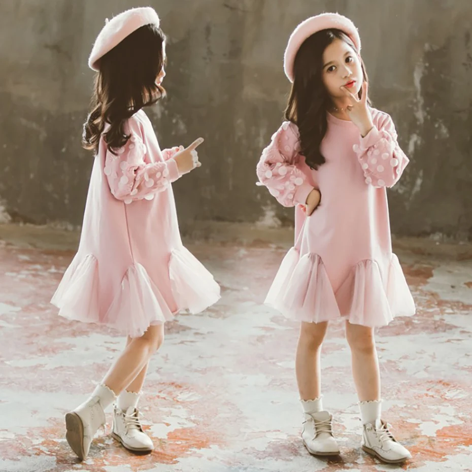 Girls Dress Floral Pattern Dress For Kids Girl Casual Style Children Dress Spring Autumn Clothes For Girls 6 8 10 12 14