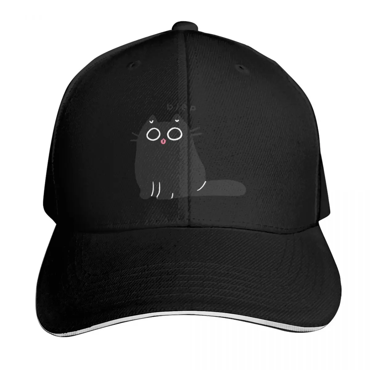 Blep Black Cat with Tongue Sticking Out Baseball Cap Cotton Twill Breathable Contrast Two Tone Brim Snapback Flat Bill