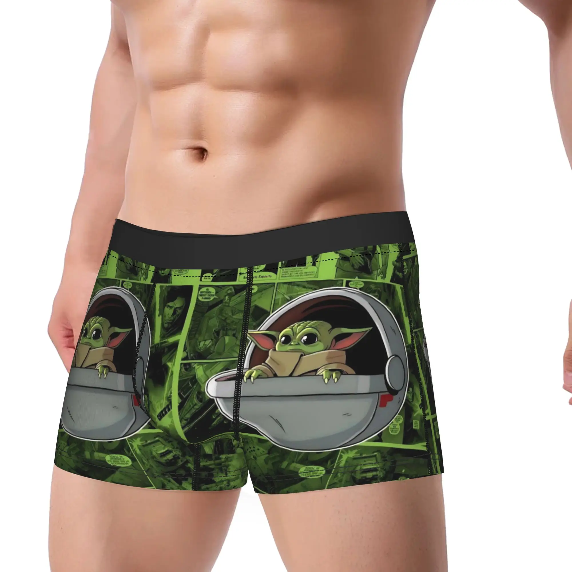 Calzoncillos tipo bóxer estampados, ropa interior de Baby Yoda para hombre, ropa interior de StarWars, calzoncillos de cintura media para hombre, M-XXL