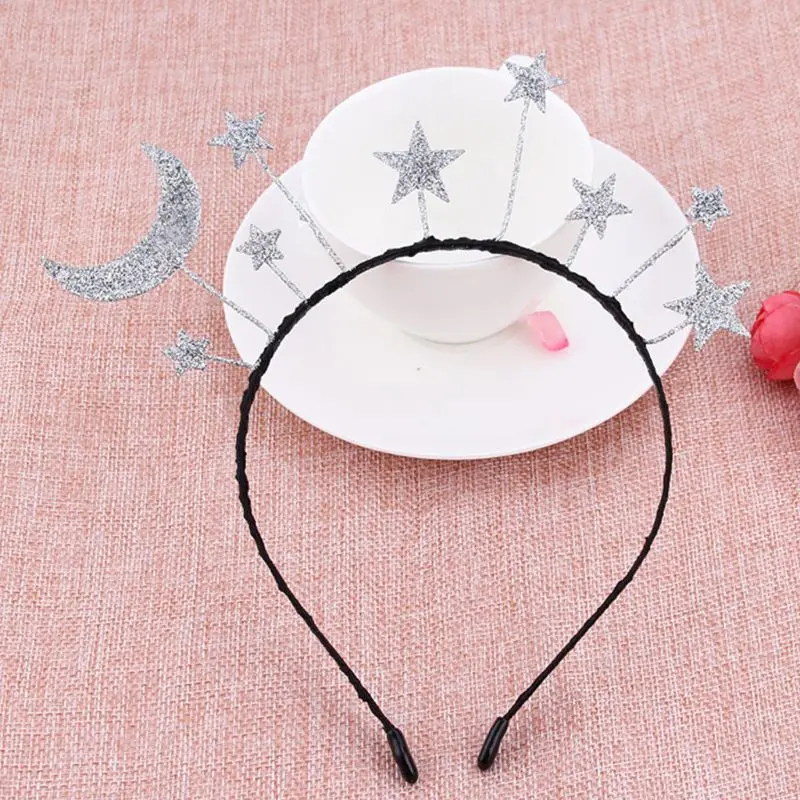 S1Y1 Princess Girl Halloween Party Headband Glitter Powder Moon Star Met