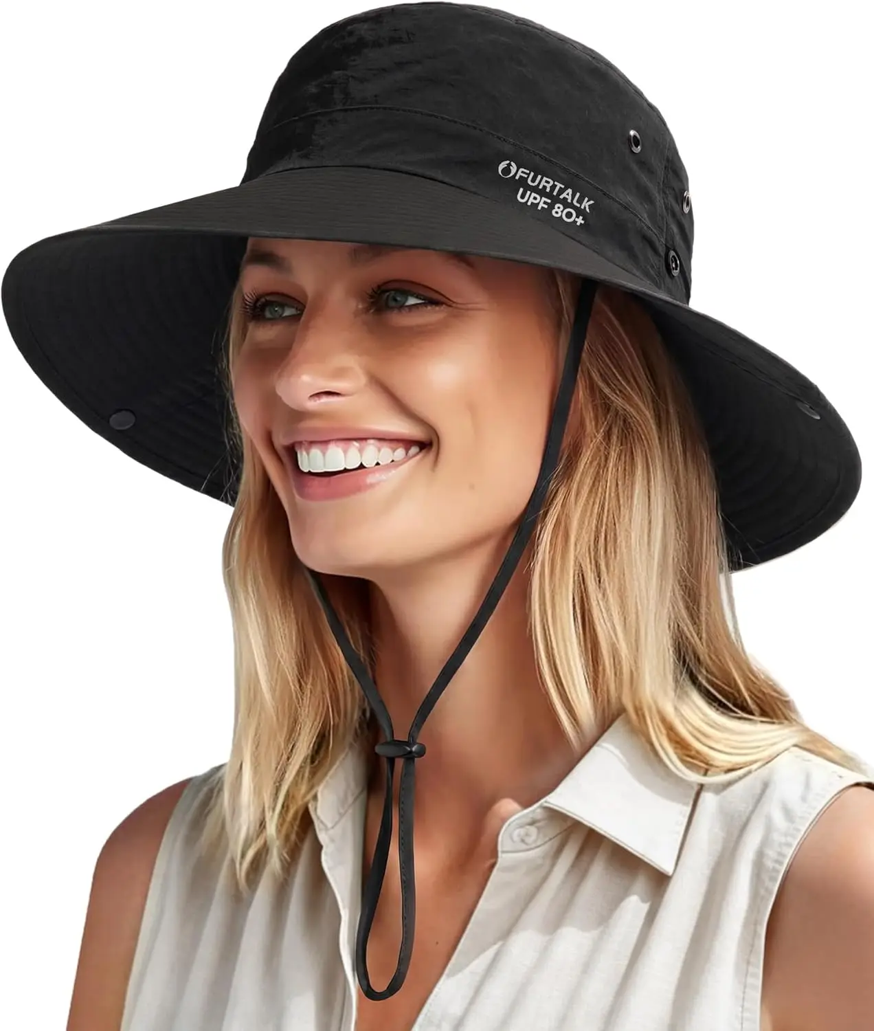 

UPF 80+ Wide Brim Sun Hat for Women, Ponytail Beach Hat, Packable Cowboy Style